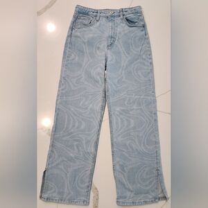 H&M Swirl Design Wide-leg Slit Ankle Light-wash Denim Blue Jeans Girl's 14